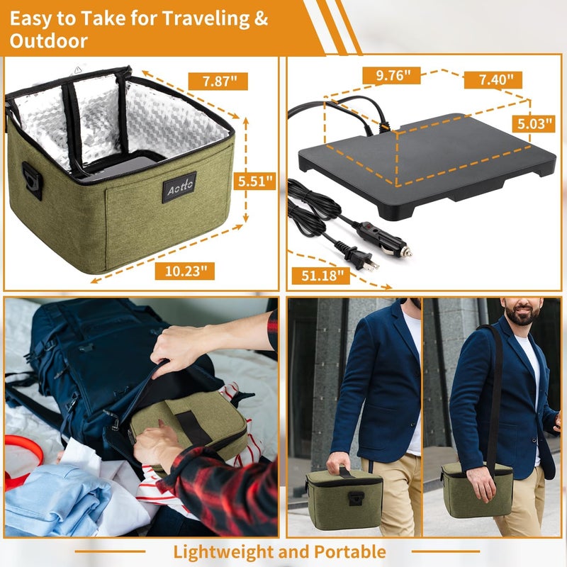 Aotto Portable Oven, Electric Lunch Box Food Heater - 12V/24V/110V 3-in-1 Car Food Warmer - Heated Lunch Box for Adults - Cook, Reheat & Keep Meals Warm for Car, Truck, Travel, Work, Home - Green - Image 4